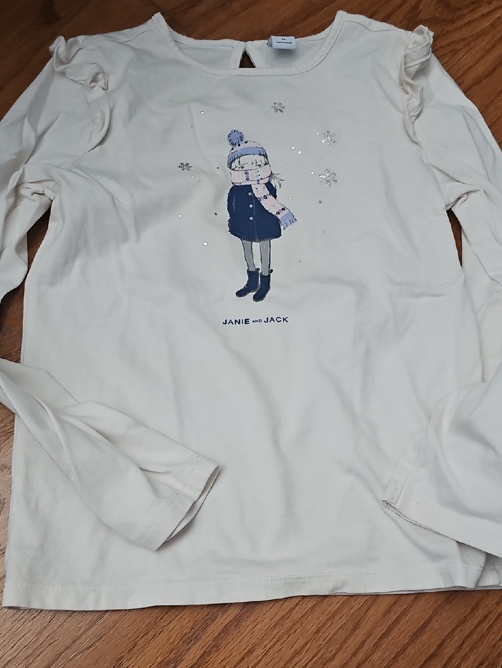 Janie and Jack Cream Long-Sleeve Girl Graphic Tee with Navy and Pink Accents